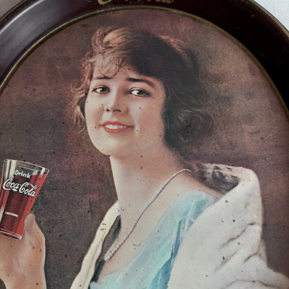 Vintage 70s Coca Cola 1920s Flapper Girl Oval Metal Serving Tray